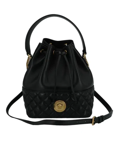 Shop Versace Lamb Leather Bucket Shoulder Women's Bag In Black