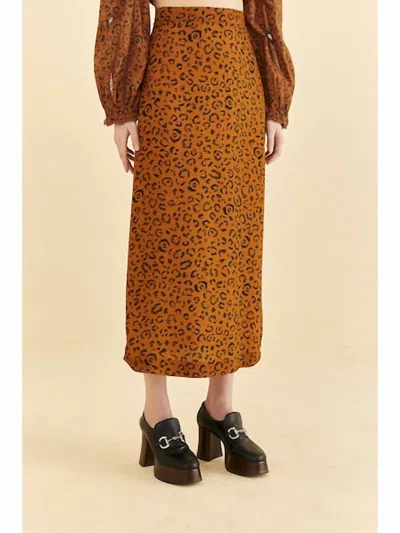 Shop Farm Rio Leopards Texture Midi Skirt In Black In Brown
