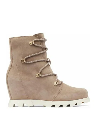 Shop Sorel Joan Of Artctic Wedge Iii Lace Boots In Omega Taupe, Chalk In Beige
