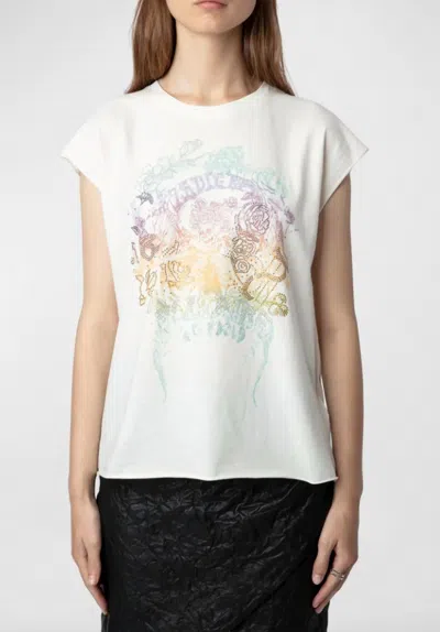 Shop Zadig & Voltaire Skull Reaper Strass Tee Shirt In Sugar In White