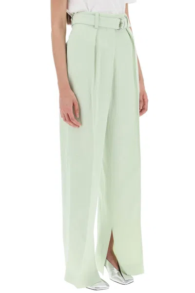 Shop Jil Sander Belted Linen Blend Trousers In Multi