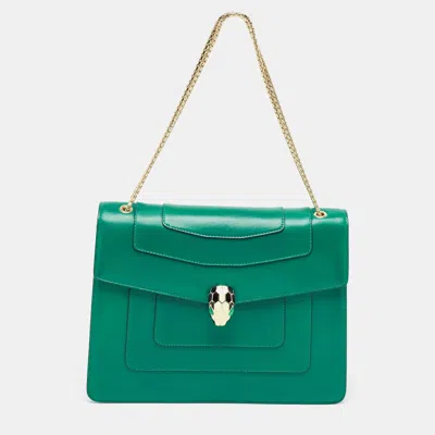 Shop Bvlgari Leather Large Serpenti Forever Shoulder Bag In Green