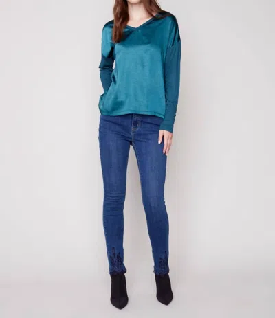 Shop Charlie B Satin Top In Emerald In Blue
