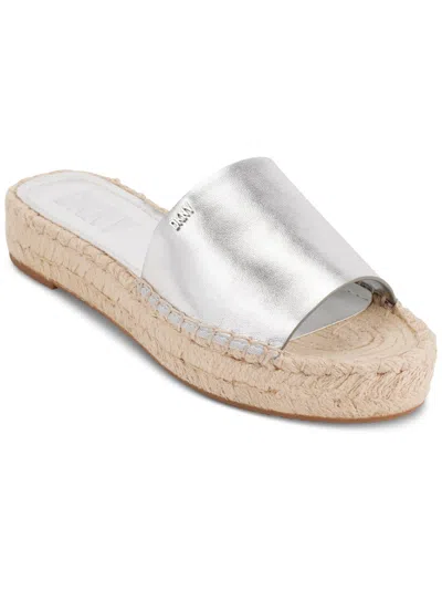 Shop Dkny Camillo Womens Leather Peep-toe Espadrilles In Silver