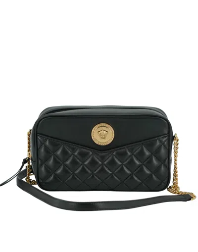 Versace Black Lamb Leather Medium Camera Shoulder Bag In Black