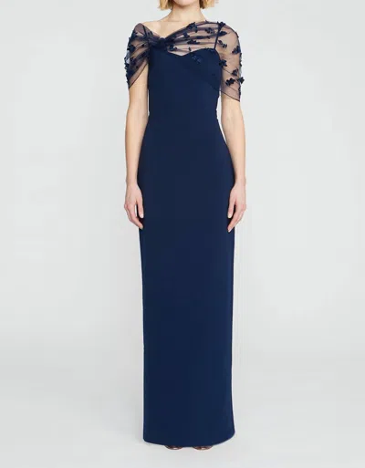 Shop Theia Sophia Beaded Shawl Gown In Navy In Blue