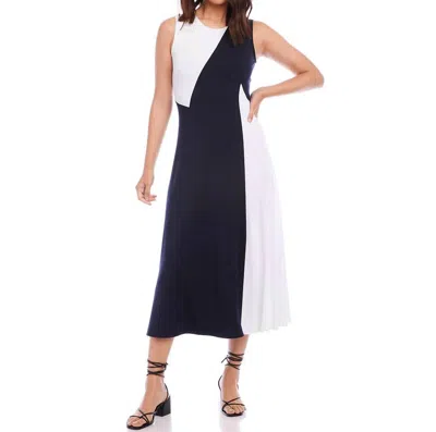 Shop Karen Kane Sleeveless Colorblock Dress In Navy With White In Blue