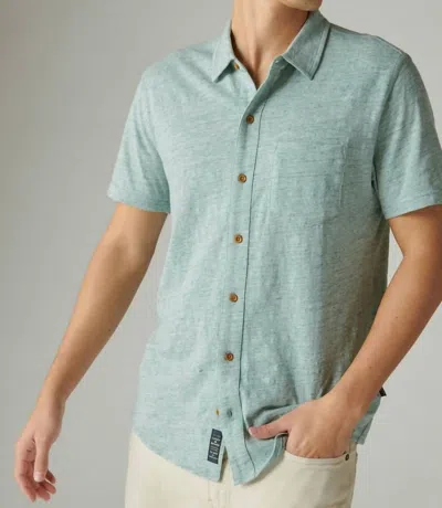 Shop Lucky Brand Linen Short Sleeve Button Up Shirt In Blue In Green