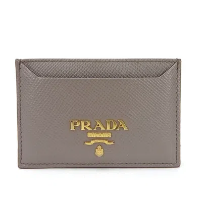 Shop Prada Card Holder Leather Wallet () In Beige