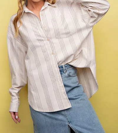 Shop Easel Stripe Button Down Shirt In Taupe In Beige