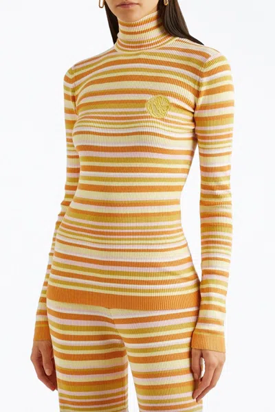 Shop Helmstedt Awa Ribbed-knit Turtleneck Top In Yellow Stripes