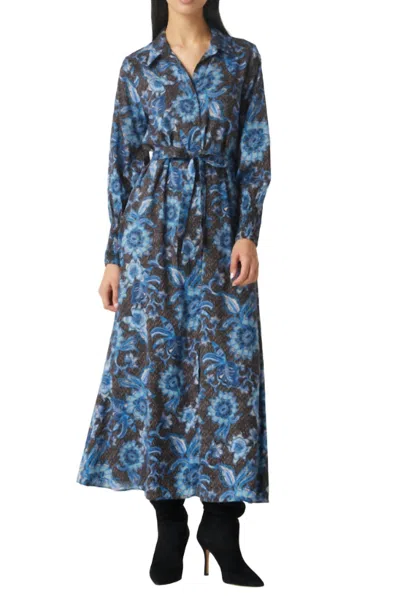 Shop Misa Bettina Dress In Blue Sunflower