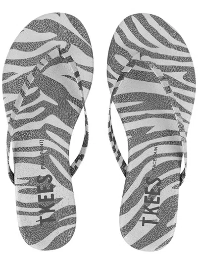 Shop Tkees Leather Flip Flops In Silver Zebra In Grey