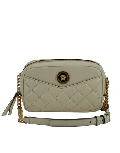 Shop Versace Lamb Leather Small Camera Crossbody Women's Bag In White