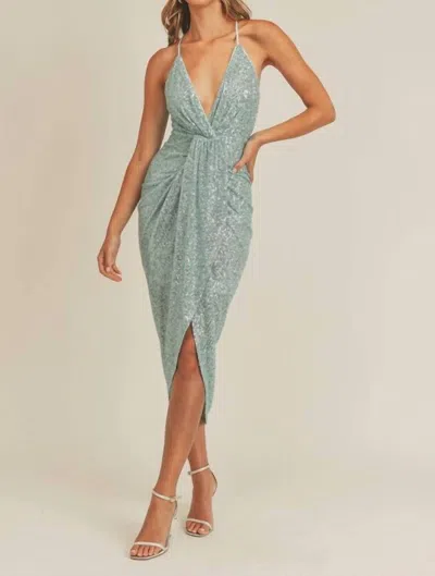 Shop Mable Shining Bright Draped Sequined Midi Dress In Aqua In Green
