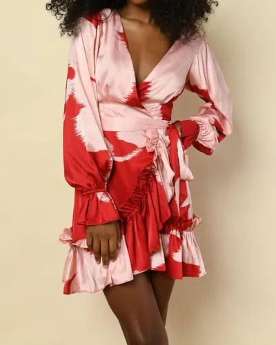 Shop Hutch Coralie Wrap Dress In Red Blush Glitch Floral Satin