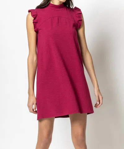 Shop Lilla P Ruffle Sleeve Mock Neck Dress In Currant In Pink