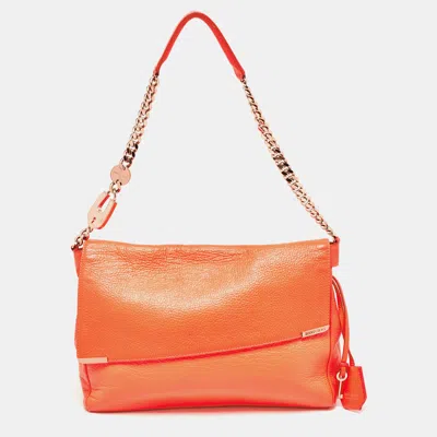 Shop Jimmy Choo Neon Leather Flap Shoulder Bag In Orange