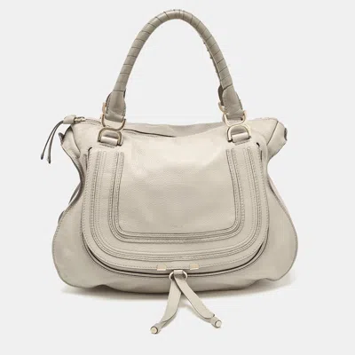 Shop Chloé Leather Large Marcie Shoulder Bag In Grey