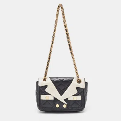Shop Moschino Quilted Leather Jacket Shoulder Bag In Black