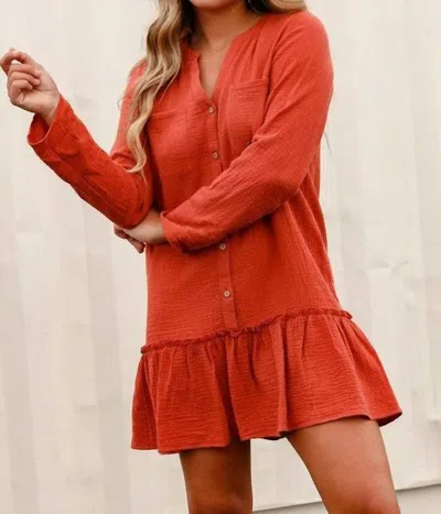 Shop Peach Love Hey There Gauze Dress In Red