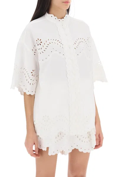 Shop Zimmermann Junie Tunic Shirt With Cutwork Embroideries In Multi