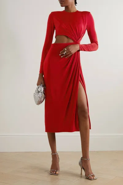 Shop Jason Wu Long Sleeve Jersey Dress Cut Out Detail In Deep Red