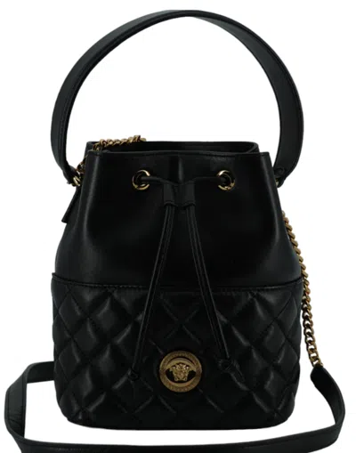 Shop Versace Calf Leather Small Bucket Shoulder Women's Bag In Black
