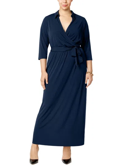 Shop Ny Collection Plus Womens Faux-wrap A-line Maxi Dress In Blue