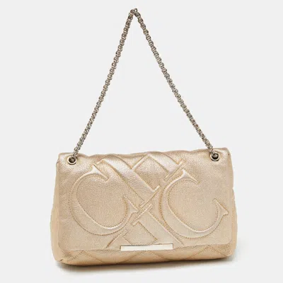 Shop Ch Carolina Herrera Gold Ch Embossed Leather Flap Chain Shoulder Bag