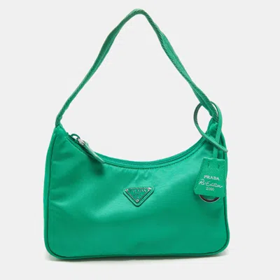 Shop Prada Nylon Mini Re-edition 2000 Shoulder Bag In Green