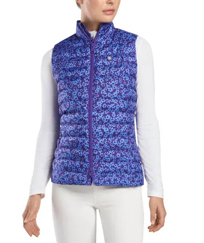 Shop G/fore Floral Print Quilted Puffer Golf Vest In Violet In Blue