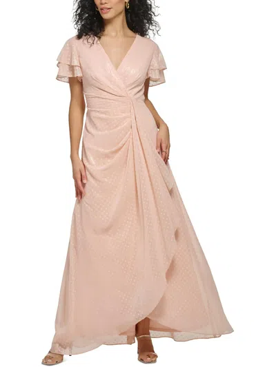 Shop Dkny Womens Chiffon Clip Dot Maxi Dress In Pink