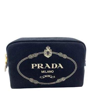 Shop Prada Canapa Canvas Clutch Bag () In Black