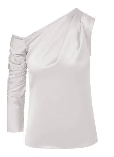 Shop Alejandra Alonso Rojas One Shoulder Draped Silk Top In Ivory In White