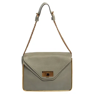 Shop Chloé Leather Medium Sally Flap Shoulder Bag In Grey