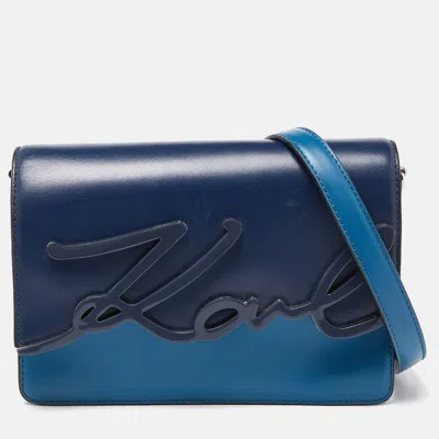 Shop Karl Lagerfeld Two Tone Leather K/ikonik Shoulder Bag In Blue