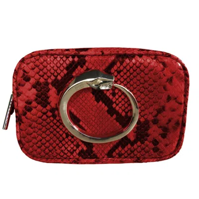 Shop Cavalli Class Chic Python-print Calfskin Clutch With Metallic Women's Accent In Pink