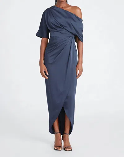 Shop Theia Rayna One Shoulder Draped Gown In Odyssey Grey In Multi