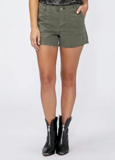 Shop Paige Mayslie Utility Raw Hem Short In Vintage Ivy Green In Grey