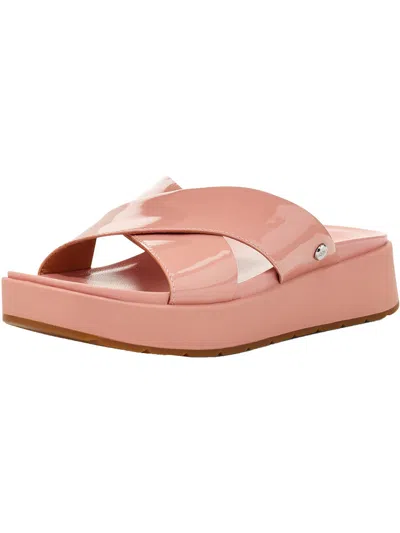 Shop Ugg Emily Womens Patent Leather Slip On Slide Sandals In Pink