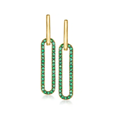 Ross-simons Emerald Paper Clip Link Drop Earrings In 18kt Gold Over Sterling In Green