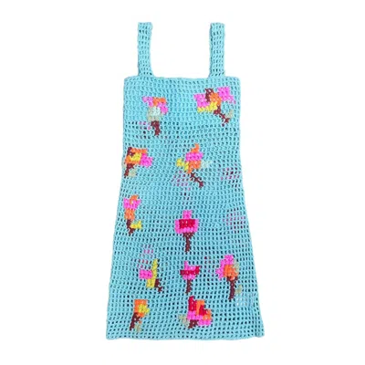 Shop Tach Nunzia Crochet Dress In Turquoise In Blue