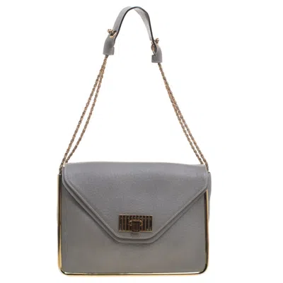 Shop Chloé Pebbled Leather Medium Sally Flap Shoulder Bag In Grey
