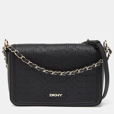 Shop Dkny Leather Flap Chain Shoulder Bag In Black