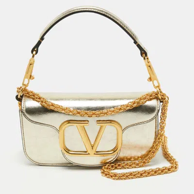Shop Valentino Metallic Gold Leather Small Loco Shoulder Bag