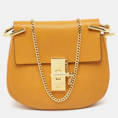 Shop Chloé Mustard Leather Small Drew Shoulder Bag In Yellow