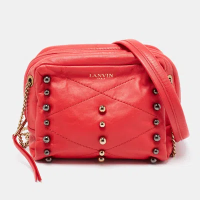 Shop Lanvin Coral Leather Sugar Studded Shoulder Bag In Red