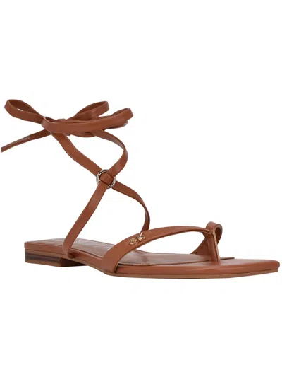 Shop Calvin Klein Minola Womens Faux Leather Ankle Tie Thong Sandals In Multi