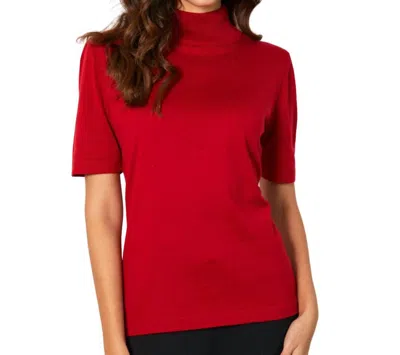 Shop Angel Apparel Short Sleeve Mock Neck Top In Rouge In Red